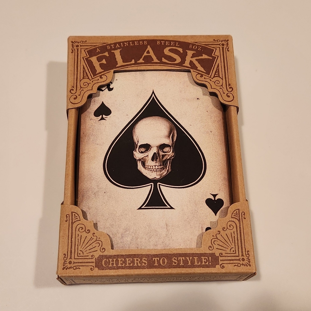 Trixie & Milo Ace of Spades Skull Stainless Steel Flask - New